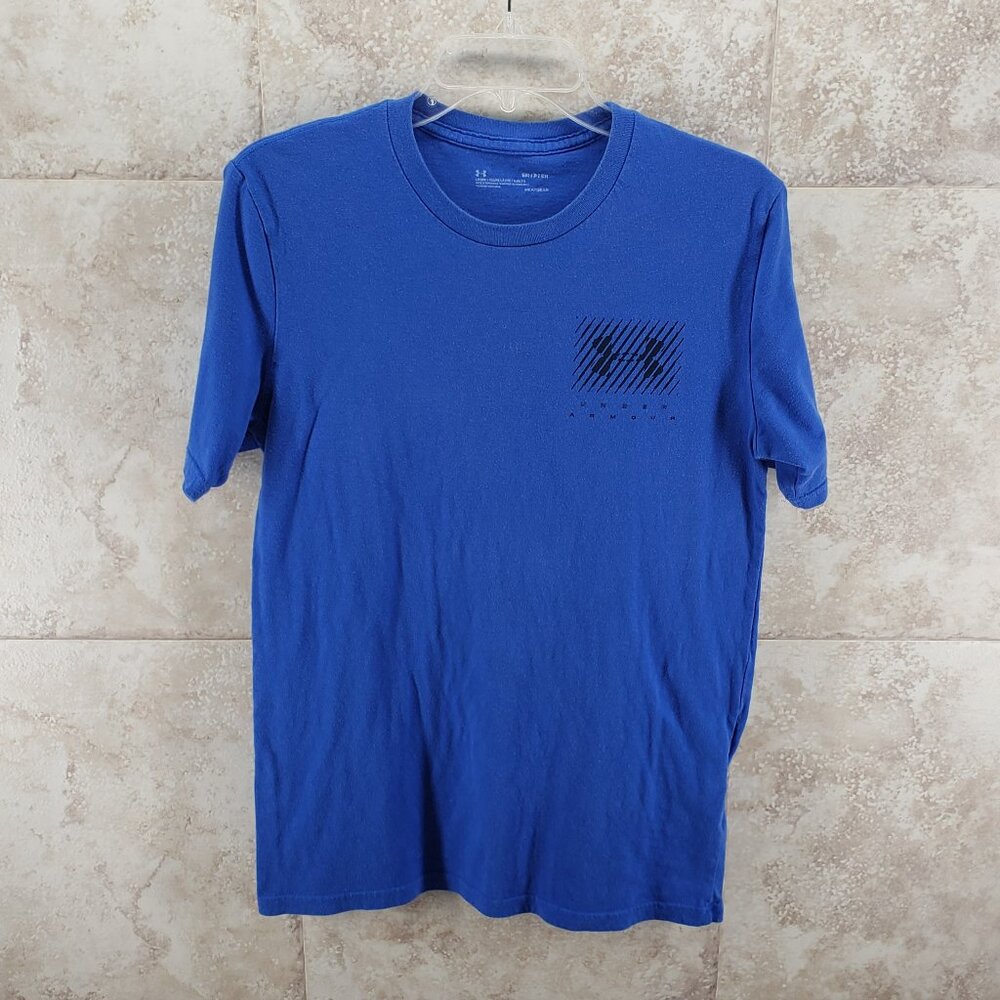 Blue Branded Graphic Print Heatgear Loose Short Sleeve T Shirt Under Armour Sz S